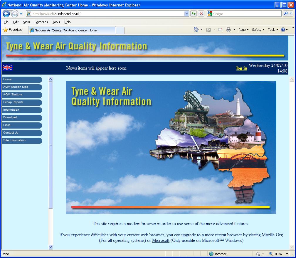 Envitech EnviWeb Welcome Screen of Sunderland Web Site 