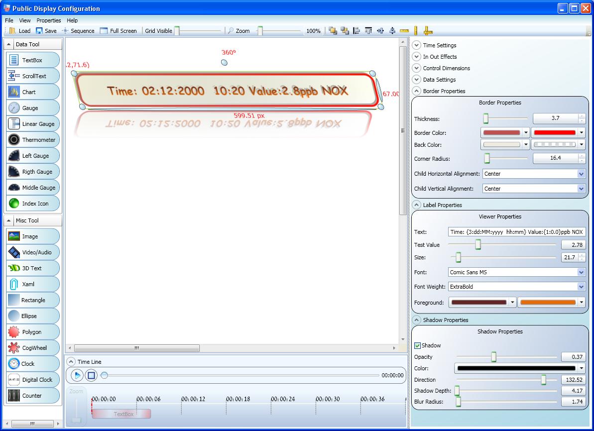 Envitech Triple-D Text Box Object- Example from Public Display Configuration application